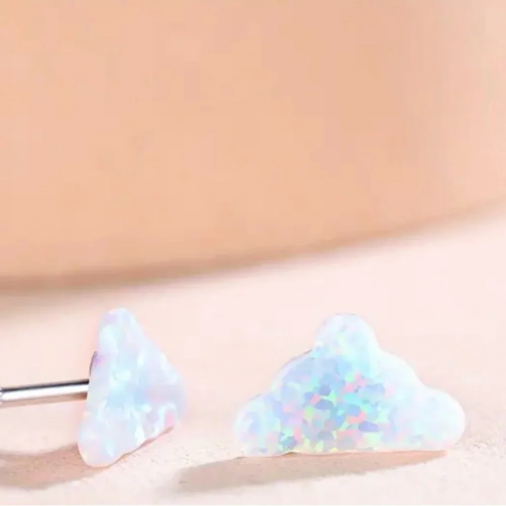 White Opal Cloud~ Rainbow Flash Iridescent Glittery Cumulus Sky Weather 925 Stud